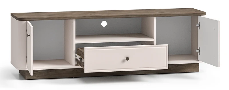 Zweiturige TV-Kommode Vilavio mit Schublade und Nische, 160 cm, Kaschmir/Dunkle Windmühle Eiche
