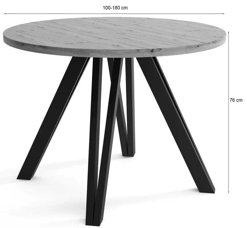 Ausziehbarer Esstisch Nuuvel 100-180x100 cm Kaschmir mit schwarzen Beinen
