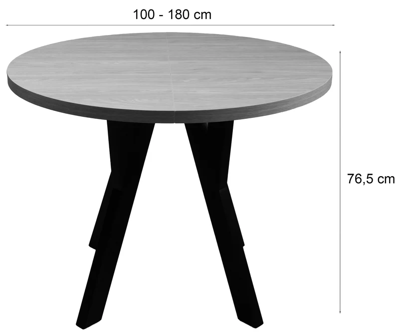 Ausziehbarer Esstisch Osenness 100-180x100 cm, geölte Eiche mit schwarzen Beinen