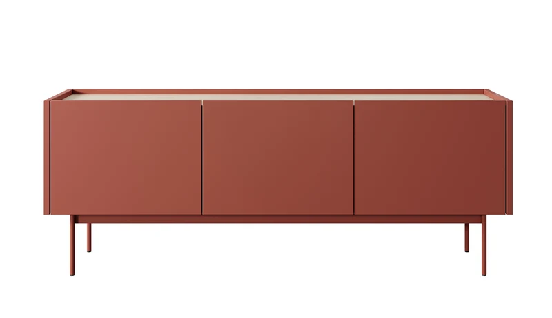 TV-Schrank Color 144 cm dreitürig Ziegelrot / Eiche Linea