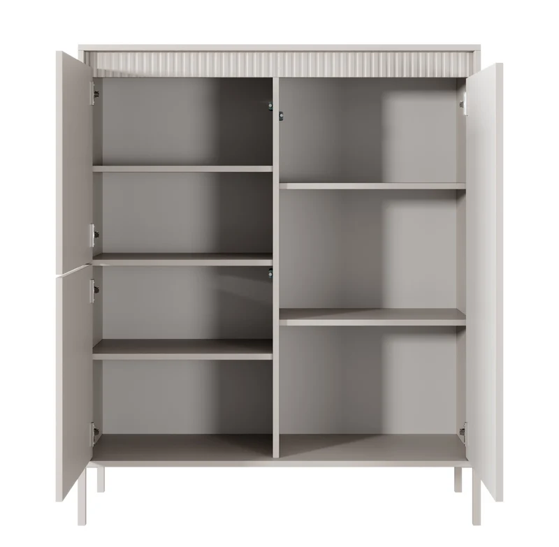 Hohe Kommode Falsetto mit drei Türen und gerillten Fronten, 104 cm, beige