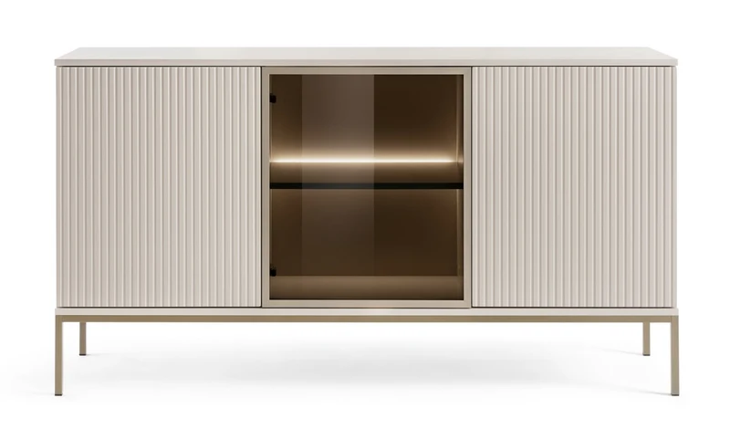 Tosena-Kommode mit drei Türen und LED-Beleuchtung, 154 cm, Kaschmir