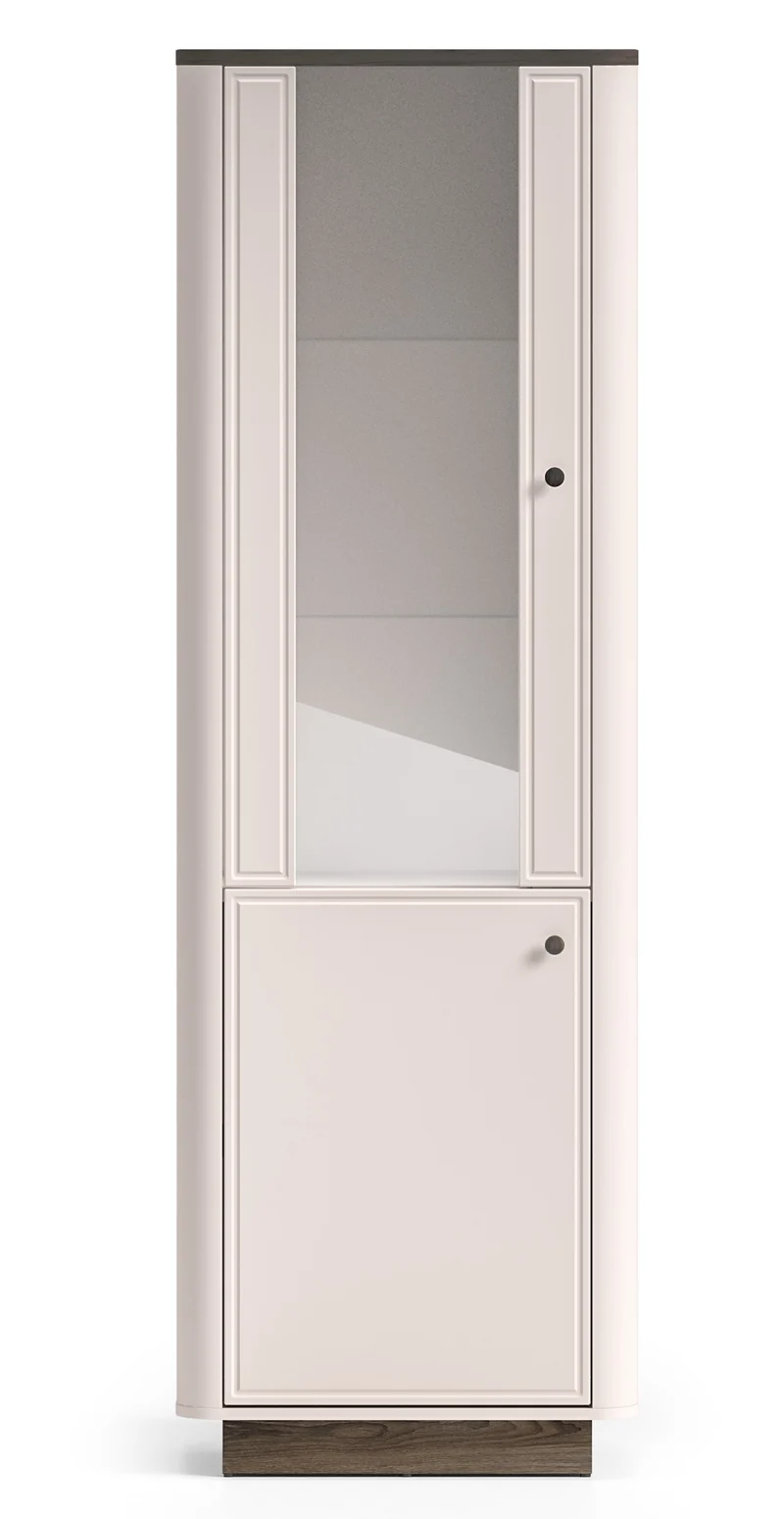 Hohe Vitrine Vilavio mit zwei Türen und Beleuchtung, 65 cm, Kaschmir/Eiche Windmill Dark