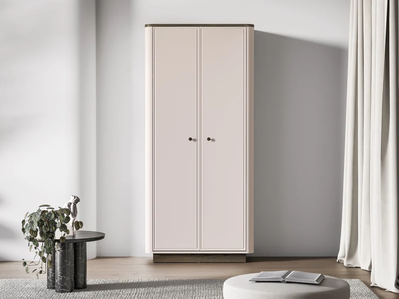Zweittüriger Kleiderschrank Vilavio mit Kleiderstange und Regalen 92 cm Kaschmir/Eiche Windmill Dark