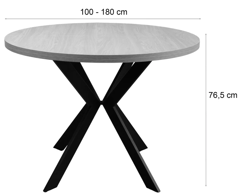 Ausziehbarer Esstisch Callions 100-180x100 cm, geölte Eiche mit schwarzen Beinen