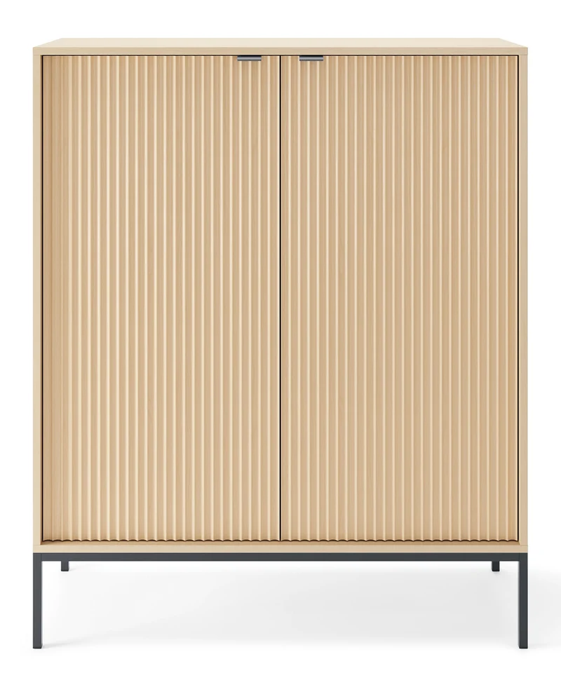 Zweiturige Kommode Vellore mit geriffelter Front, 104 cm, Vicenza-Eiche auf schwarzen Beinen