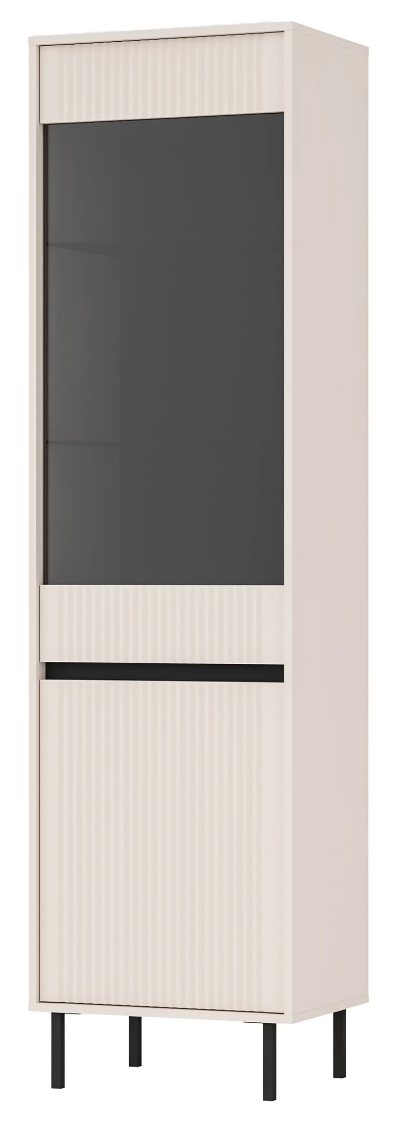 Zweiflügeliger Schrank Osaka mit geriffelter Front, 56 cm, sandbeige auf schwarzen Beinen