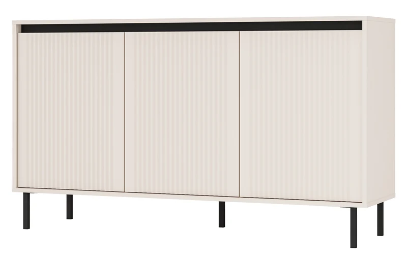 Drehtür-Kommode Osaka mit gerillten Fronten, 149 cm, sandbeige auf schwarzen Beinen