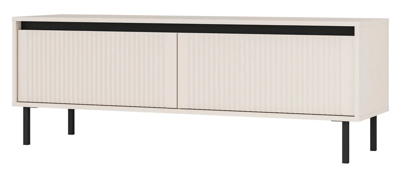 TV-Schrank Osaka mit zwei Schubladen und gerillten Fronten, 140 cm, sandbeige auf schwarzen Beinen