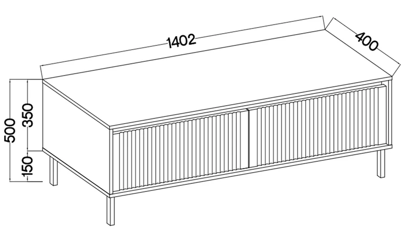 TV-Schrank Osaka mit zwei Schubladen und gerillten Fronten, 140 cm, sandbeige auf schwarzen Beinen