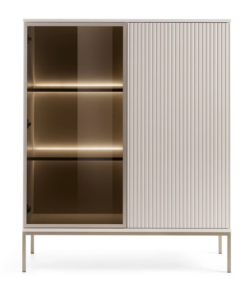 Zweiflügelige Vitrine Tosena mit LED-Beleuchtung, 104 cm, Kaschmir