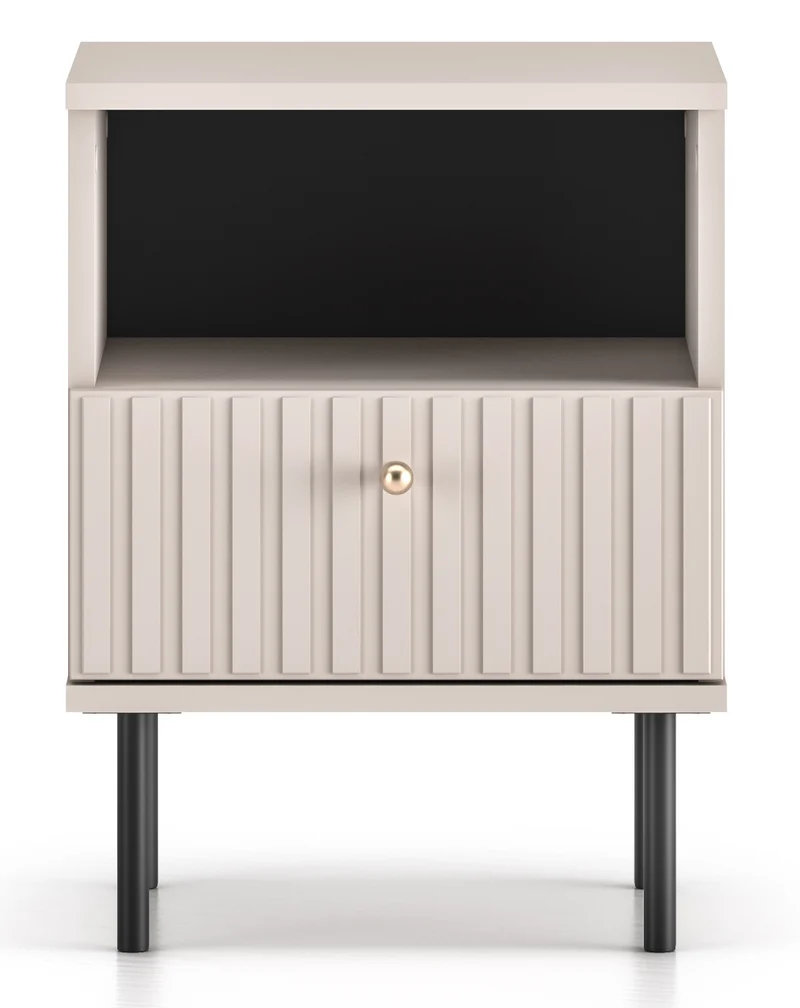 Nachttisch Caletto mit Schublade 40 cm, dekorative Lamellen, beige