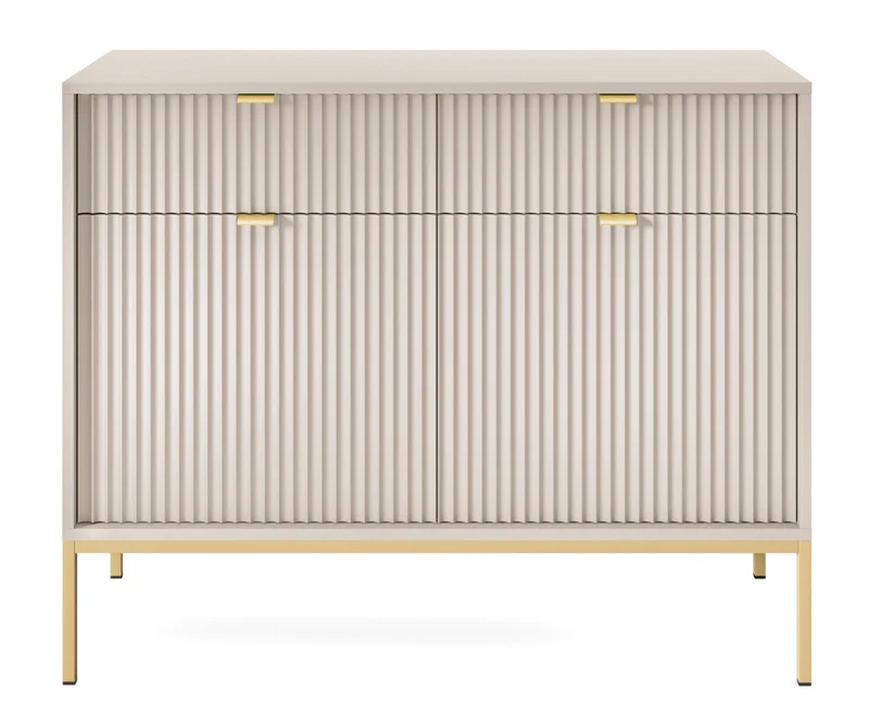 Zweiturige Kommode Vellore 104 cm Kaschmir mit gerillten Fronten und goldenem Gestell
