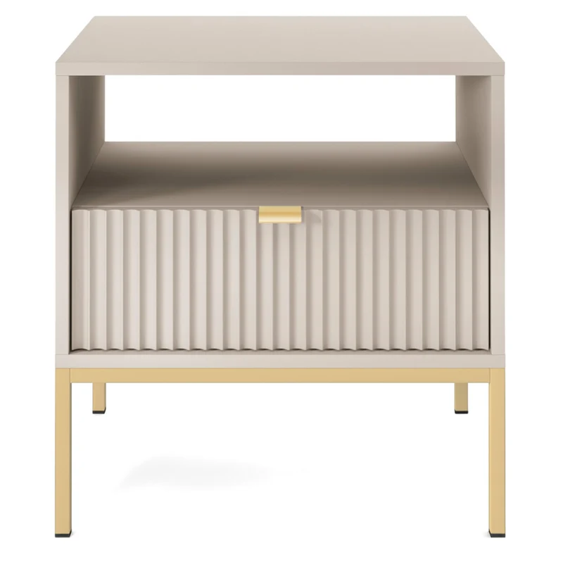 Nachttisch Vellore 54 cm Kaschmir mit geriffelter Front und goldenem Gestell