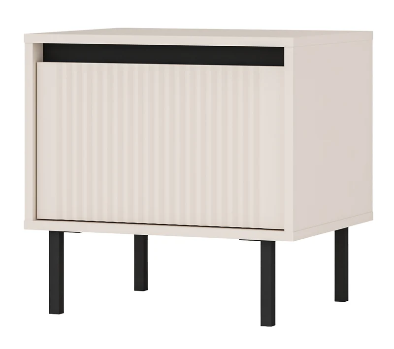 Osaka Nachttisch mit Schublade und geriffelter Front, 52 cm, sandbeige auf schwarzen Beinen