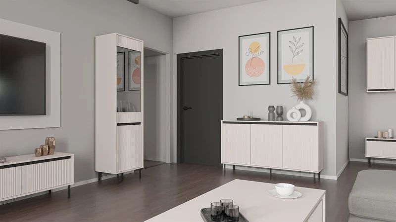 Hängeschrank Osaka mit geriffelter Front 46 cm sandbeige