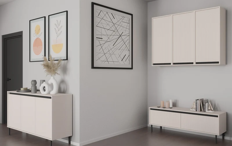 Hängeschrank Osaka mit geriffelter Front 46 cm sandbeige