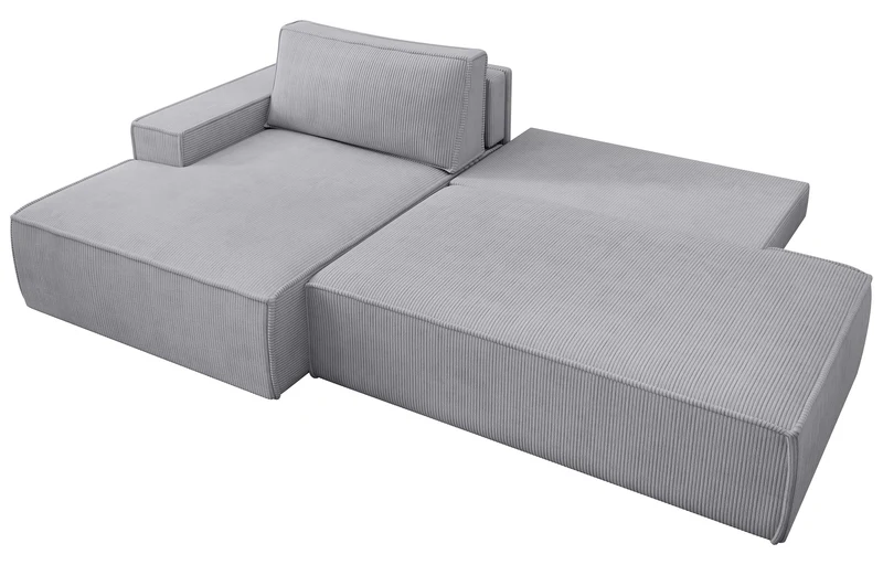 Ecksofa mit Schlaffunktion Felicjo, L-förmig, linksseitig, mit Stauraum, hellgrauer Cordstoff