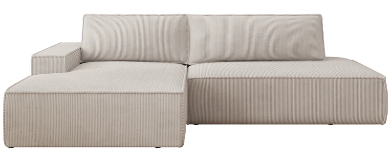 Ecksofa mit Schlaffunktion Felicjo, L-förmig, rechtsseitig mit Stauraum, senfgelber Cordstoff