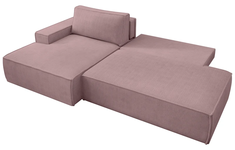 Ecksofa mit Schlafunktion Felicjo, L-förmig, linksseitig, mit Stauraum, fliederfarbener Cordstoff