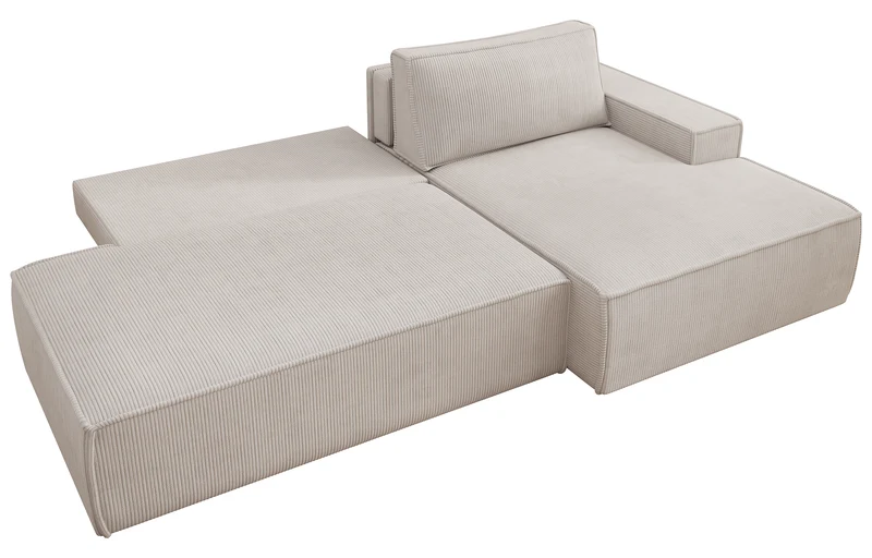 Ecksofa mit Schlaffunktion Felicjo, L-förmig, rechtsseitig, mit Stauraum, grau-beige Cordstoff