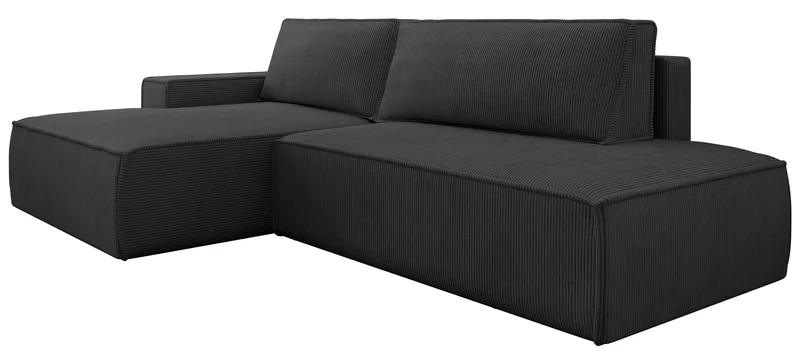 Ecksofa mit Schlaffunktion Felicjo, L-Form, linksseitig, mit Stauraum, dunkelgrauer Cordstoff