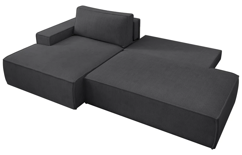 Ecksofa mit Schlaffunktion Felicjo, L-Form, linksseitig, mit Stauraum, dunkelgrauer Cordstoff