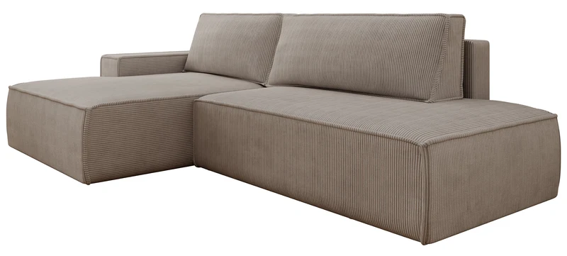 Ecksofa mit Schlaffunktion Felicjo, L-förmig, linksseitig, mit Stauraum, beiger Cordstoff