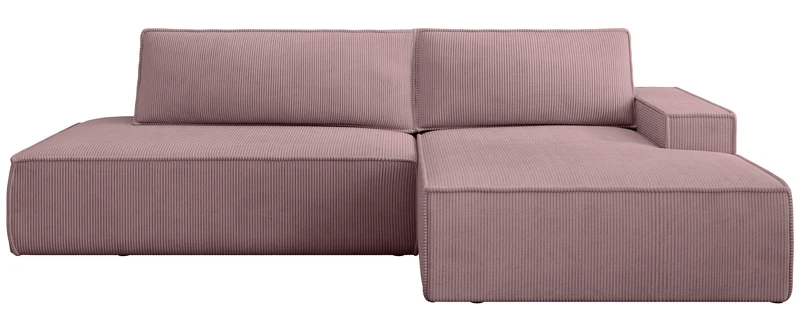 Ecksofa mit Schlaffunktion Felicjo, L-förmig, rechtsseitig, mit Stauraum, fliederfarbener Cordstoff