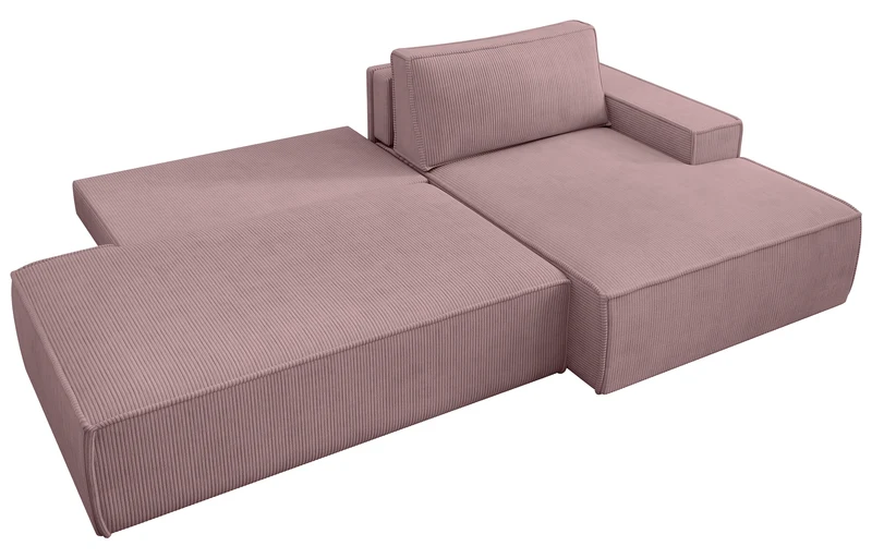 Ecksofa mit Schlaffunktion Felicjo, L-förmig, rechtsseitig, mit Stauraum, fliederfarbener Cordstoff