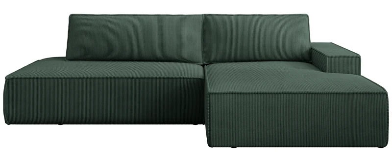 Ecksofa mit Schlaffunktion Felicjo, L-förmig, rechtsseitig, mit Stauraum, dunkelgrüner Cordstoff