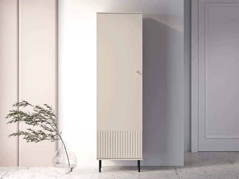 Flurschrank Caletto 55 cm, einflügelig, mit dekorativen Lamellen, beige