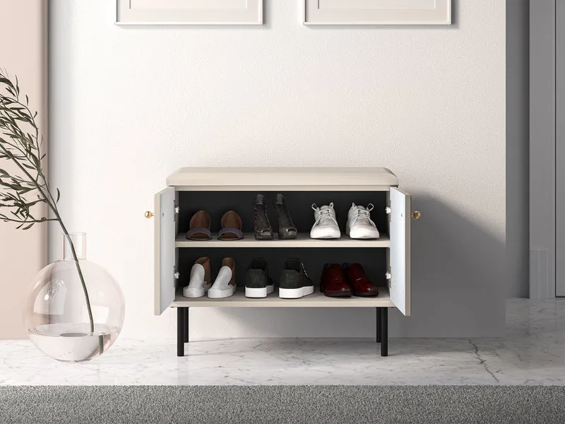 Schuhschrank Caletto 68 cm mit Sitzfläche, dekorative Lamellen, beige