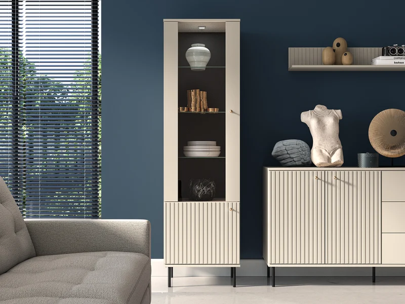 Einflügeliges Caletto-Schrankelement 55 cm mit dekorativen Lamellen, beige