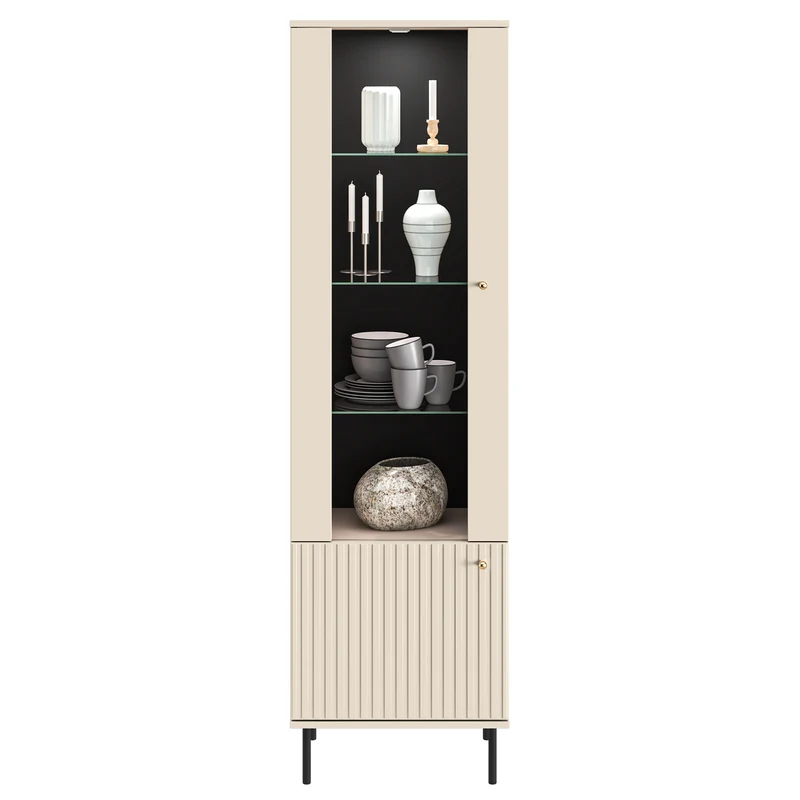 Einflügeliges Caletto-Schrankelement 55 cm mit dekorativen Lamellen, beige
