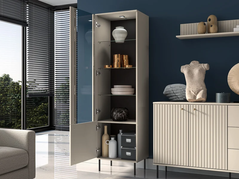 Einflügeliges Caletto-Schrankelement 55 cm mit dekorativen Lamellen, beige