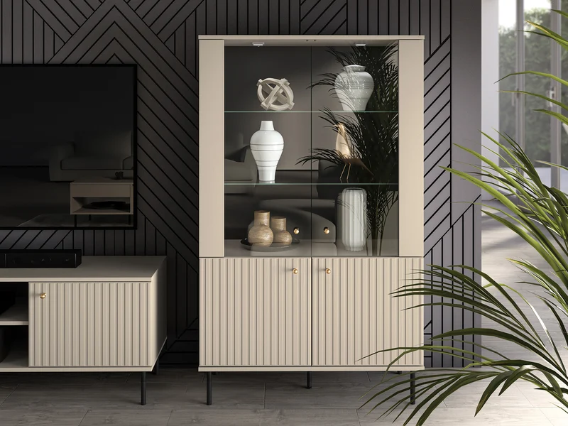 Zweiflügeliger Schrank Caletto 92 cm mit dekorativen Lamellen, beige