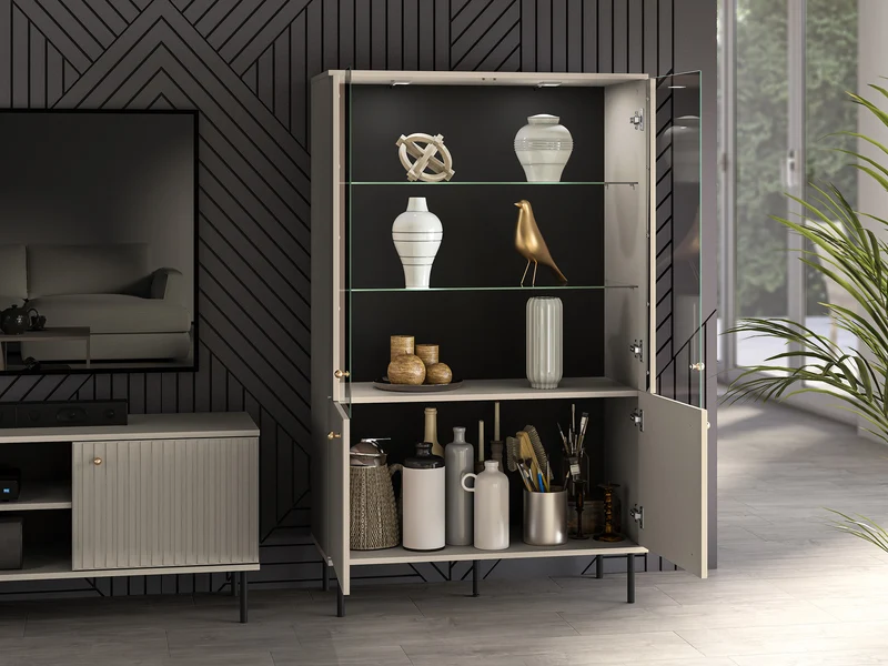 Zweiflügeliger Schrank Caletto 92 cm mit dekorativen Lamellen, beige