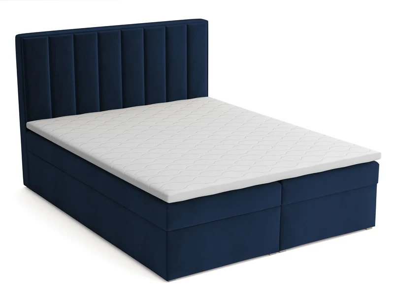 Kontinentalbett 160x200 cm Rinus mit Stauraum und Topper, dunkelblauer Samt