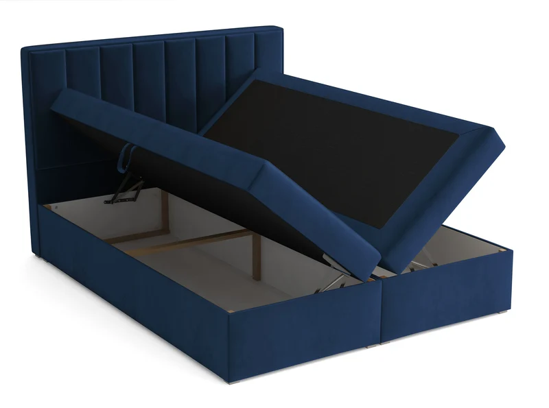 Kontinentalbett 160x200 cm Rinus mit Stauraum und Topper, dunkelblauer Samt