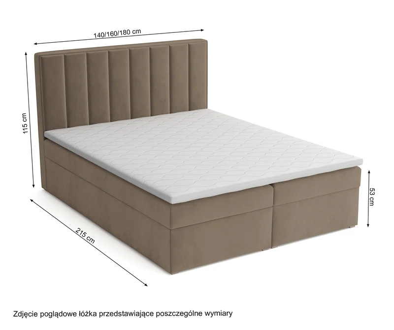 Kontinentalbett 140x200 cm Rinus mit Stauraum und Topper, beige Samt