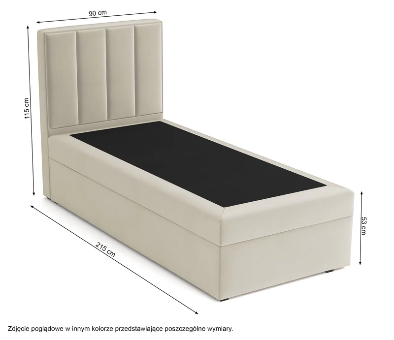 Kontinentalbett 90x200 cm Rinus mit Stauraum, hellblauer Velours, wasserabweisend, linksseitig