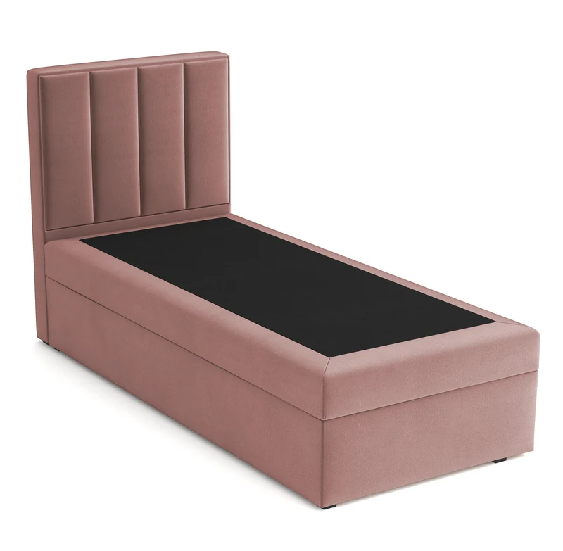 Kontinentalbett 90x200 cm Rinus mit Stauraum, rosa Velours, wasserabweisend, linke Ausführung