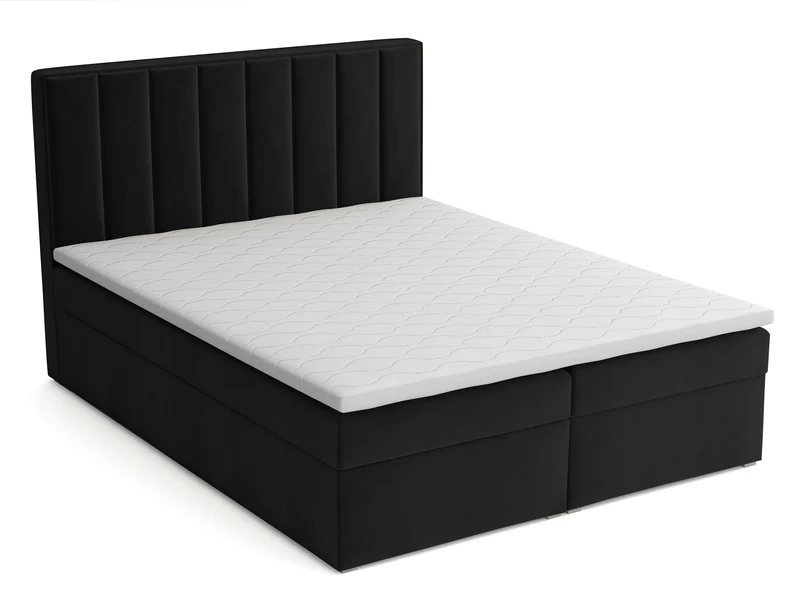 Kontinentales Bett 140x200 cm Rinus mit Stauraum und Topper, schwarzer Samt