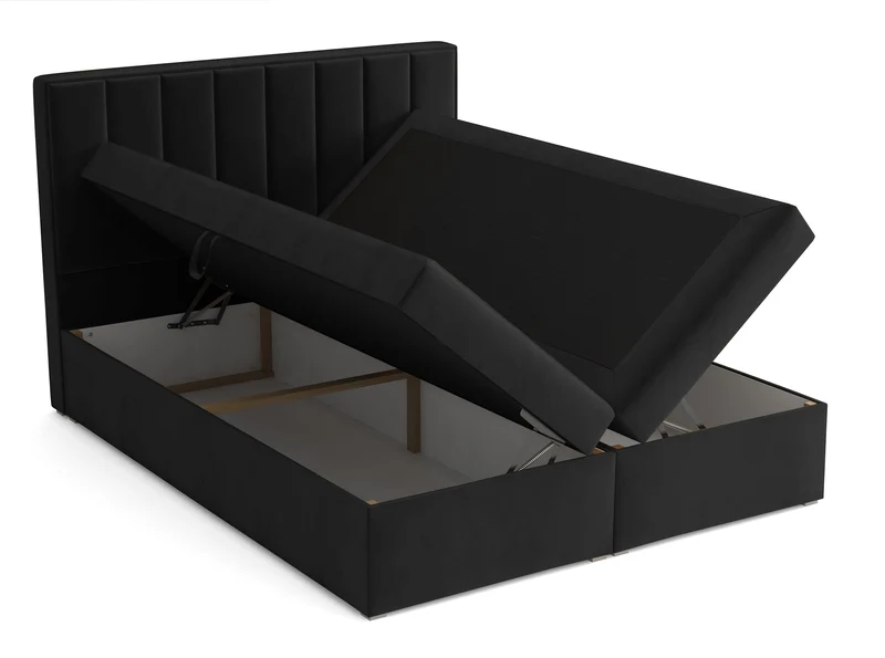 Kontinentales Bett 140x200 cm Rinus mit Stauraum und Topper, schwarzer Samt