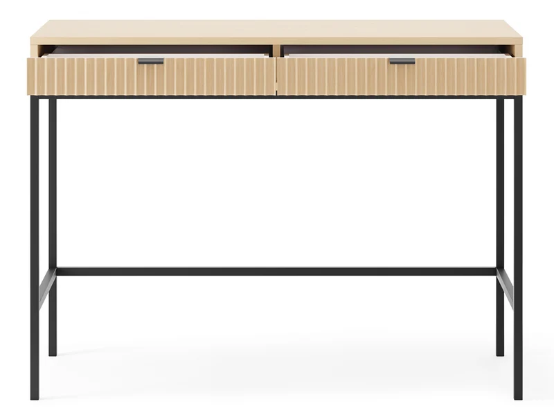 Toilettentisch Vellore mit zwei Schubladen und geriffelter Front, 104 cm, Vicenza-Eiche auf schwarzen Beinen