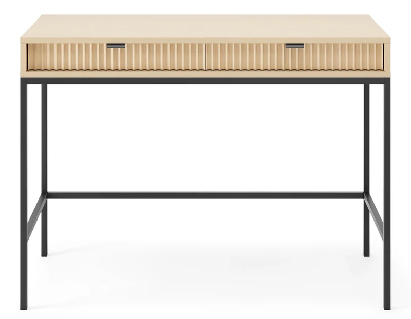 Toilettentisch Vellore mit zwei Schubladen und geriffelter Front, 104 cm, Vicenza-Eiche auf schwarzen Beinen
