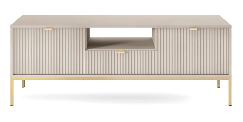 TV-Schrank Vellore 154 cm Kaschmir mit geriffelten Fronten und goldenem Gestell
