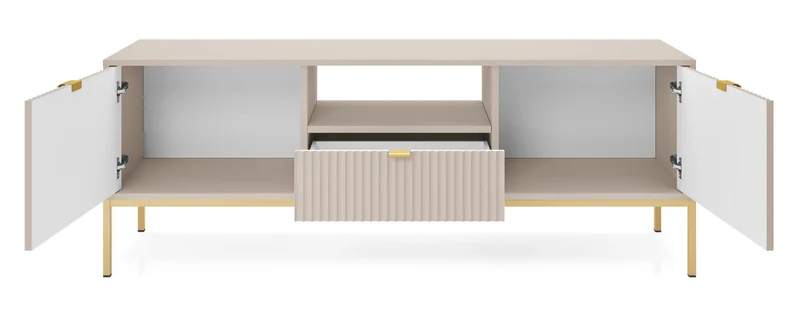 TV-Schrank Vellore 154 cm Kaschmir mit geriffelten Fronten und goldenem Gestell