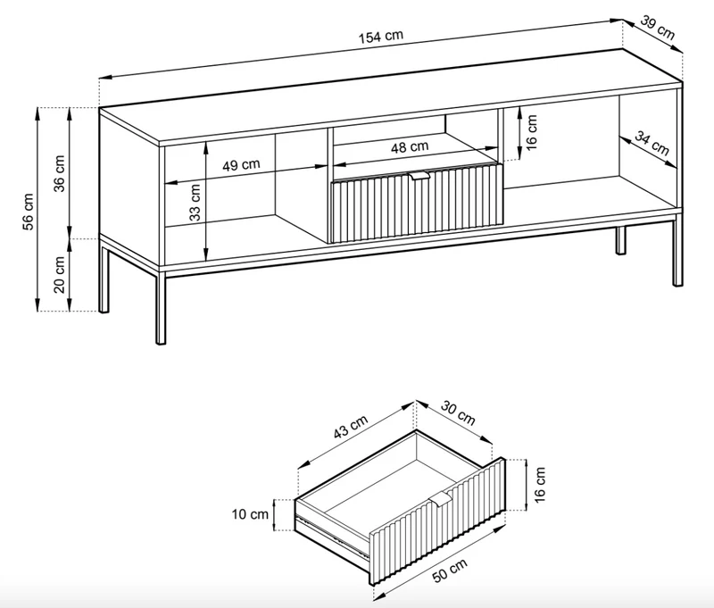TV-Schrank Vellore 154 cm Kaschmir mit geriffelten Fronten und goldenem Gestell